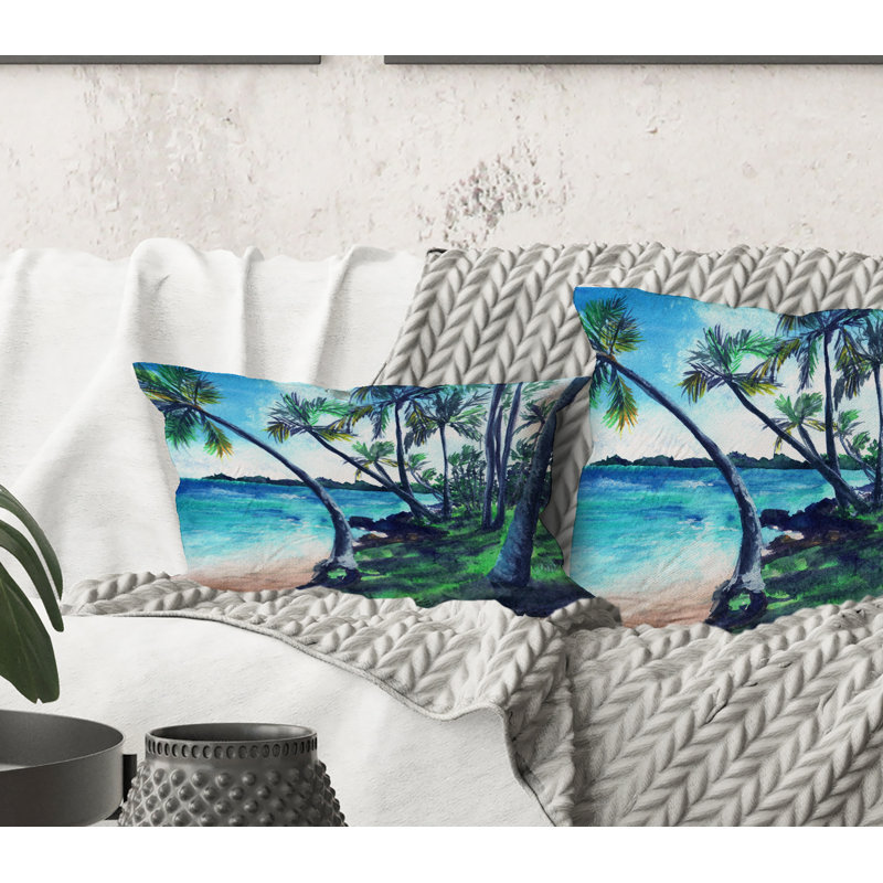 Rectangle, plage tropicale au paradis d'été - Coussin décoratif imprimé nautique et côtier