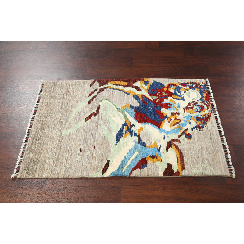 Tapis oriental moderne et abstrait noué à la main 3 x 4