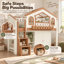 Lit mezzanine enfant en forme de maison Benedict avec escalier de rangement, armoire et étagère ouverte, cadre de lit mezzanine en bois robuste avec rangement multifonctionnel et peu encombrant pour enfants-776062441-776062447