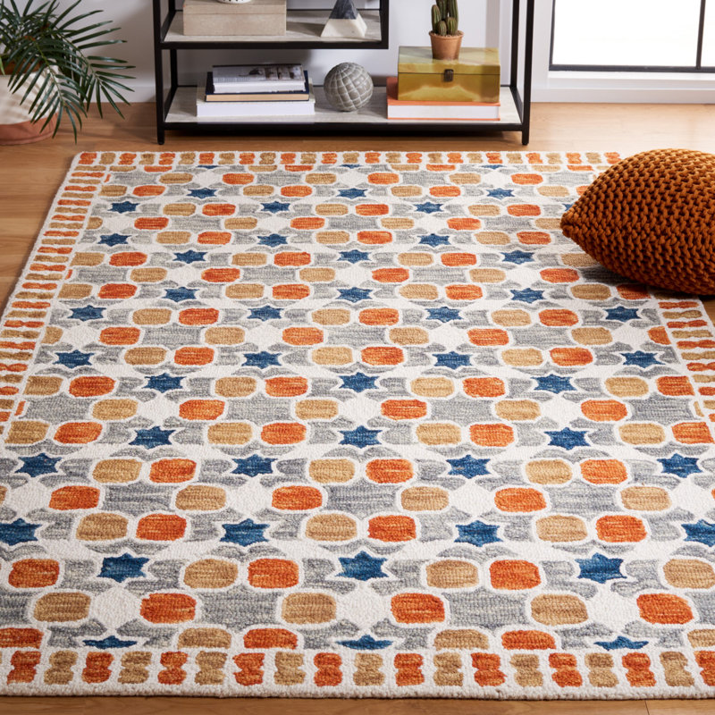 Tapis en laine / coton touffeté à la main Vahakn en ivoire / gris, Rectangle 6 pi x 9 pi