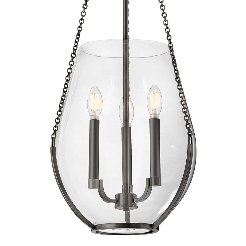 Elegant 14 in. Teardrop Chain-Hung Pendant, Gunmetal