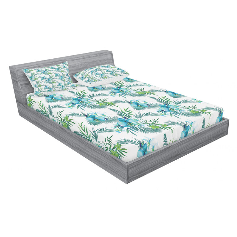 Microfiber Floral Sheet Set, Queen Sheet Set with Fitted Sheet, Green Floral