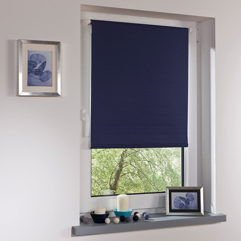 Indoor Blackout Trimmable Roller Blind – Custom Fit Window Shade with Light Control & Privacy, Navy Blue, 210cm L x 150cm W