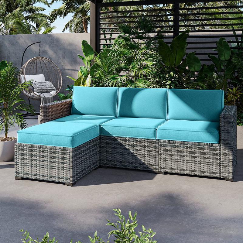 7-pcs Patio Cushion Cover Replacements – 4" Thick Water-repellent For 4-seat Sectional Sofa, Blue