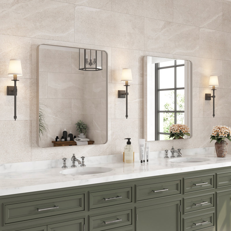 Miroir de salle de bain mural Premium Premium, 28 po x 36 po, Nickel brossé, Rectangulaire