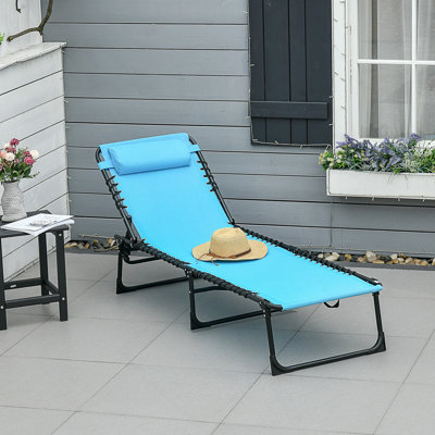 Chaise longue de piscine pliante avec dossier inclinable à 4 positions, coussin et filet respirant pour un confort extérieur optimal