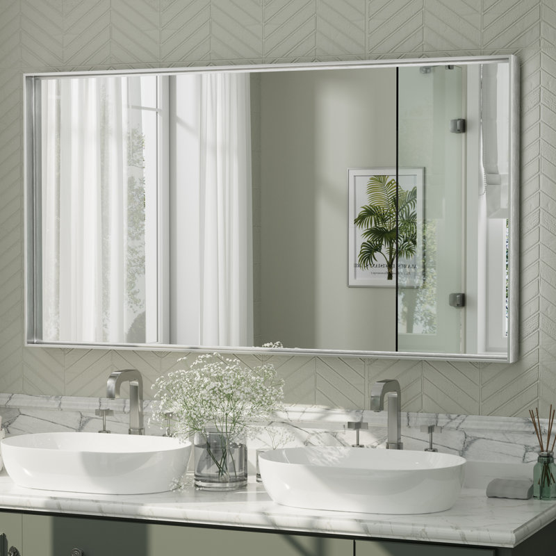 Miroir mural Aevar, 55 po x 30 po, Argent brossé