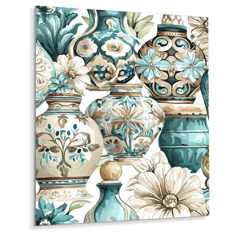 Décoration murale en métal «Green and White», art mexicain, H 44 po x l 34 po