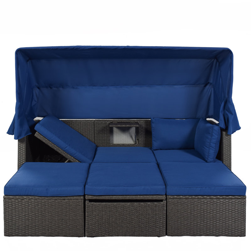 Ensemble de canapé modulaire en rotin avec auvent Pe Wicker, Bleu