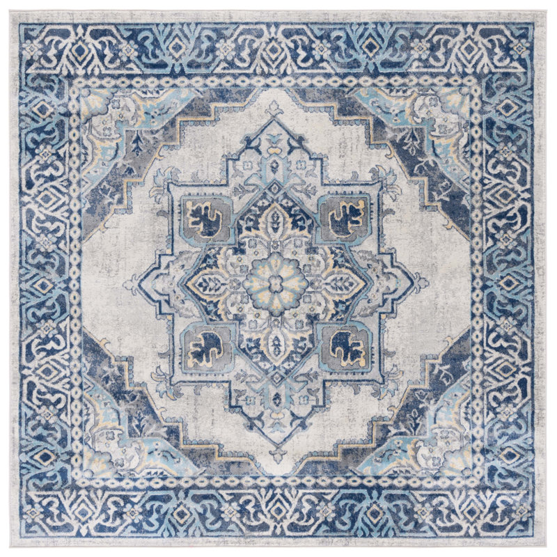 Huggard Area Rug In Blue/Beige, Square 6'7"