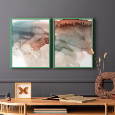 Red Ochre abstrait III - reproduction encadrée de qualité supérieure - prête à être accrochée - aucun clou requis - aucun clou requis