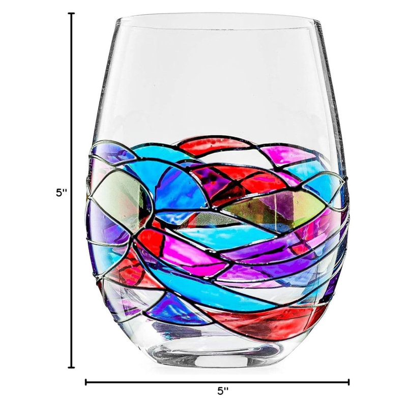 Artisanal Hand-Painted Multicolor Glass Decanter Set with Wooden Base
