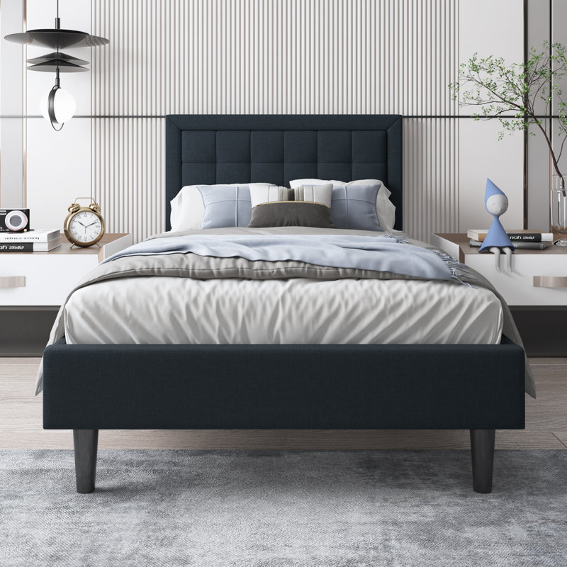Anghelina Upholstered Platform Bed, Twin, Beige