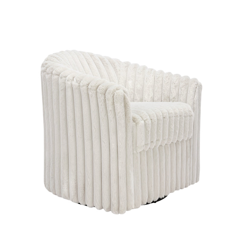 Aunna 78.2Cm Wide Swivel Barrel Chair, White Faux Fur