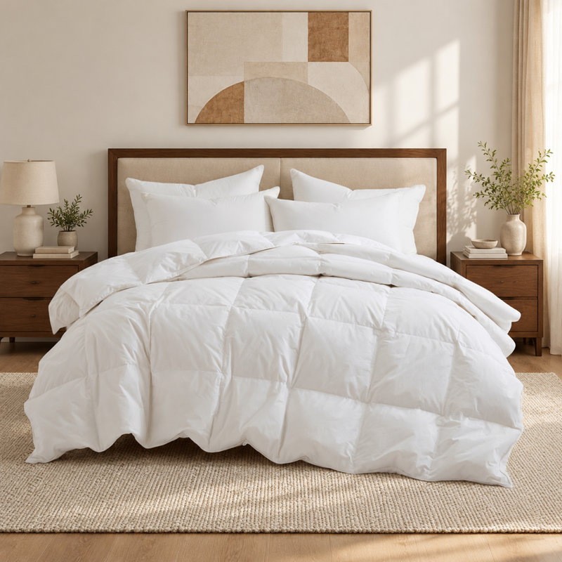 Édredon en plumes d'oie blanche avec housse de couette toutes saisons en 100% coton, Blanc, King