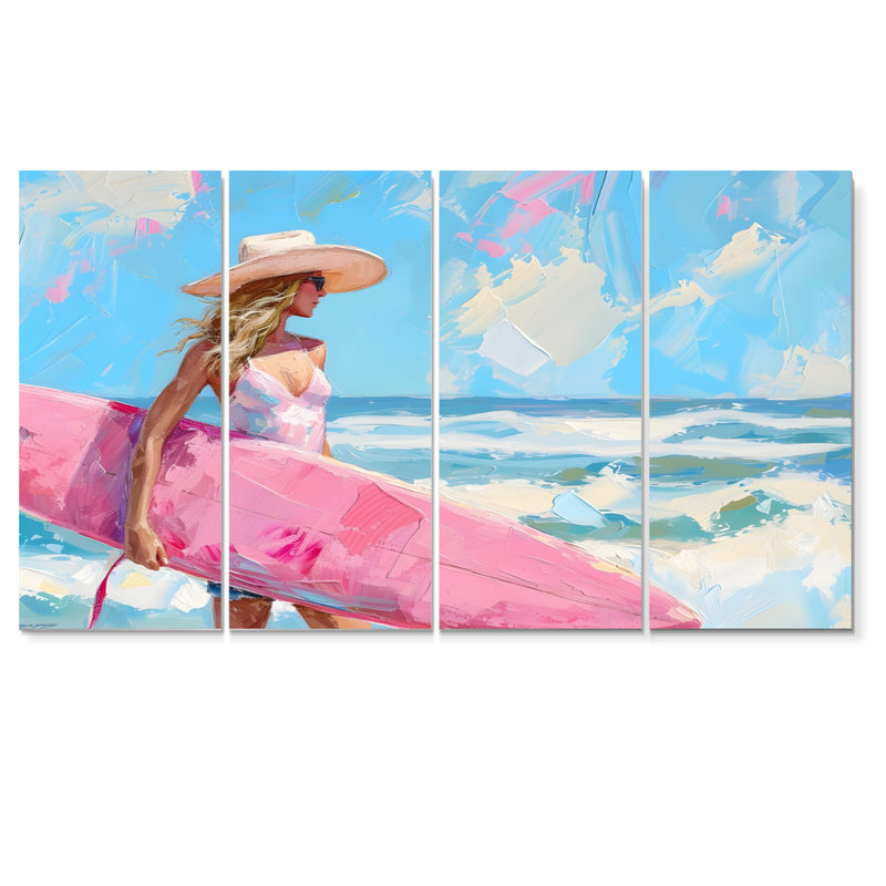 Coastal Surfside Beach Surfer Cowgirl - Ensemble de décoration murale Cowgirls, H 28 po x l 48 po