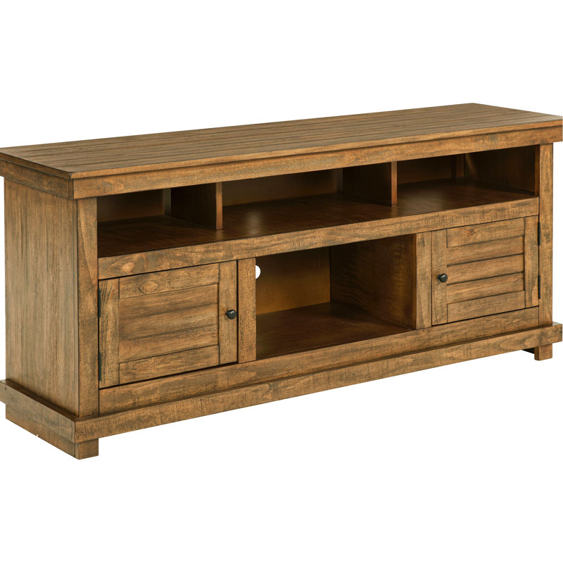 Meuble télé brun vieilli en design, six compartiments pour l'organisation de matériel multimédia et d'accessoires de jeux, support moderne, deux tablettes, approche de l'espace de vie principal