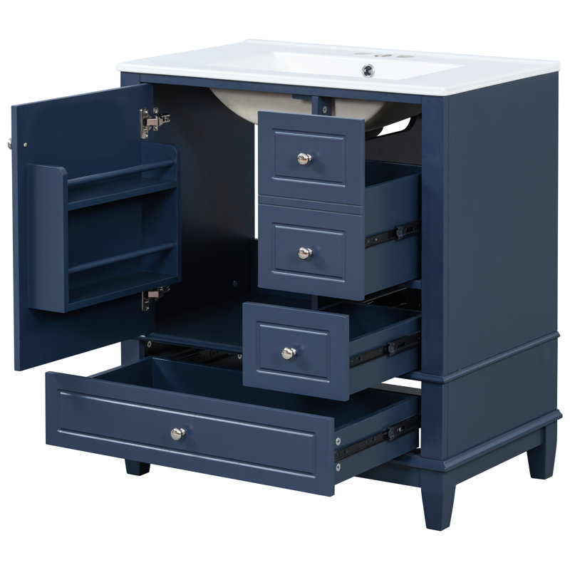 Jarrod 30'' Bathroom Vanity With Ceramic Sink, Blue, Nickel