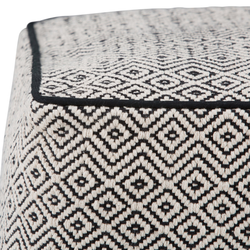 Brynn Black and Natural Cotton Geometric Square Pouf