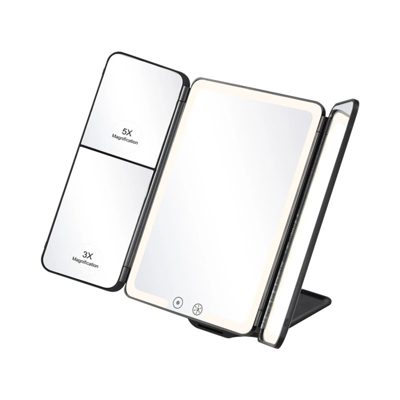 Mini miroir de maquillage à trois volets Flex pour bureau, grossissement 3X et 5X, contrôle tactile doux