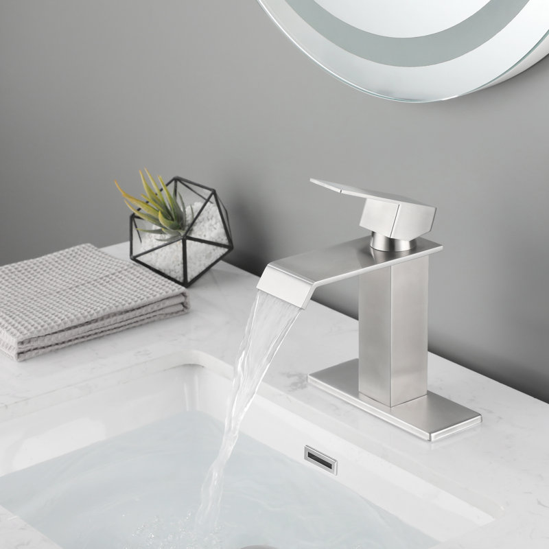 Waterfall - Style Bathroom Faucet With Single Handle, Pop Up Drain, Overflow, Brushed Nickel, High Strength Stainless, Gentle Handle For Bathroom, Corrosion Easy To Assemble