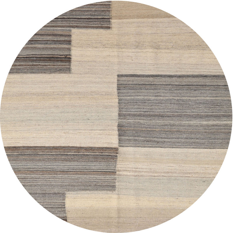 Tapis abstrait gris / olive, Rond 5 pi