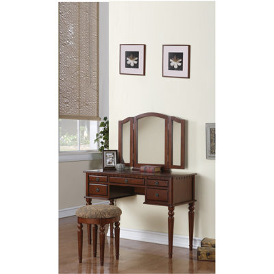 Bedroom Contemporary Vanity Set W Foldable Mirror Stool Drawers