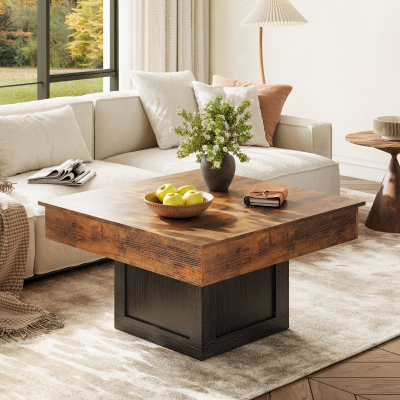 Lift Top Pedestal Coffee Table with Storage, Brown/Black