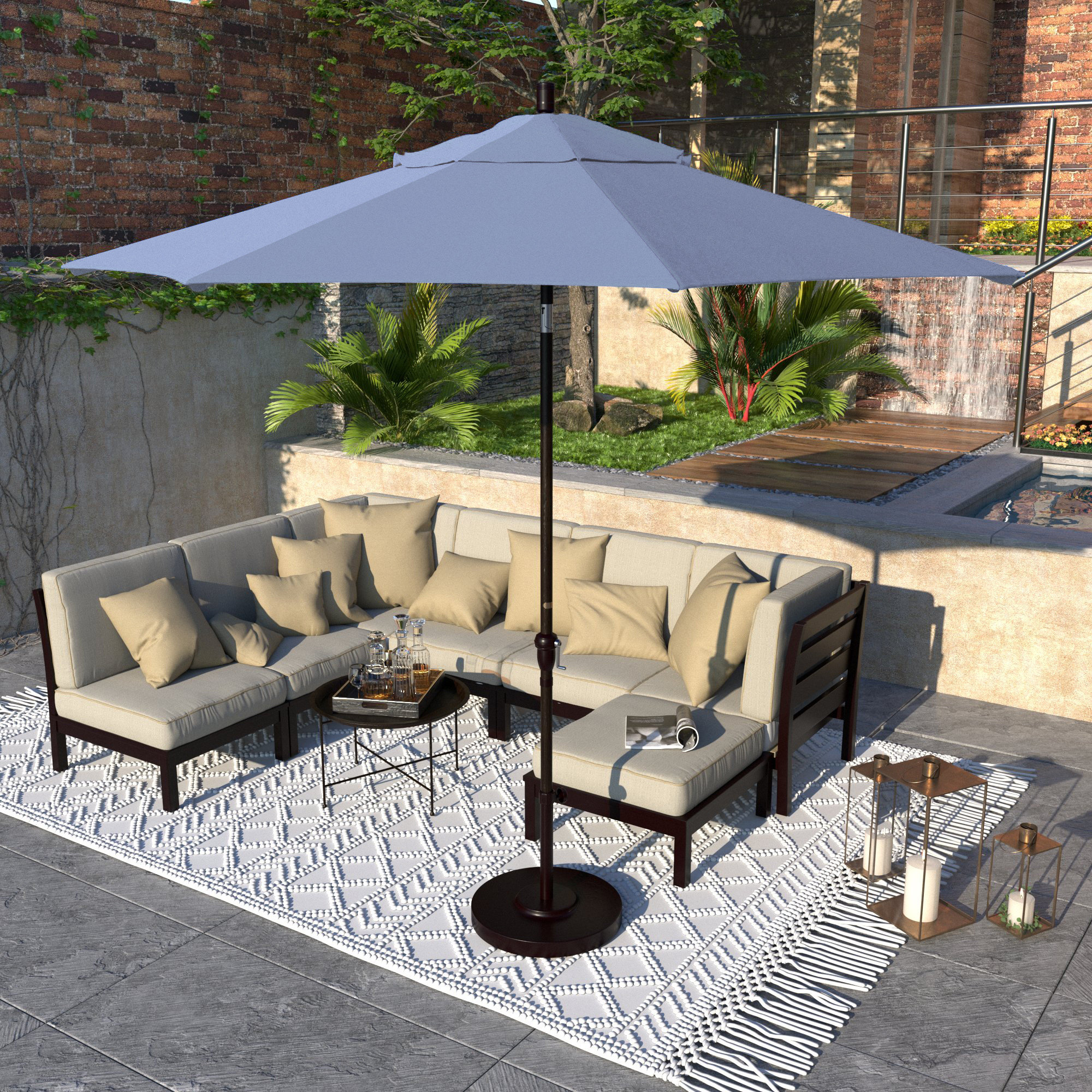 Camry 9-Foot Bronze Aluminum Market Patio Umbrella With Crank Lift And Autotilt In Sunbrella®