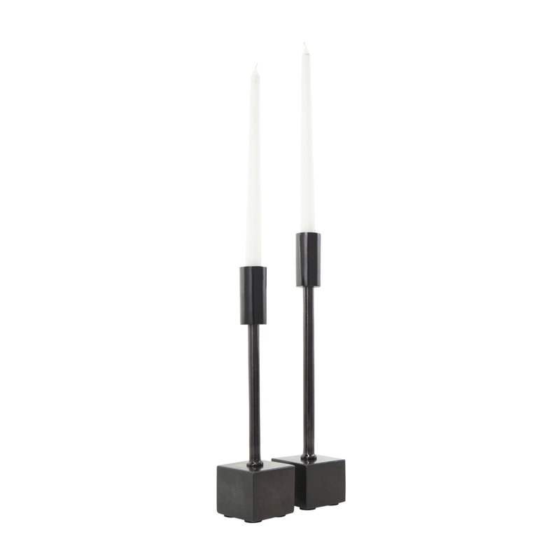 Ensemble de porte-bougie noir avec bases en aluminium Lyanie, Noir