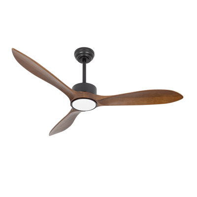 52-inch Brown Wooden Ceiling Fan With Light And Remote Control, 22w Led Light, 6-speed Airflow, Reversible Dc Motor, 3 Wooden Blades For Bedroom, Living Room, Farmhouse, Patio