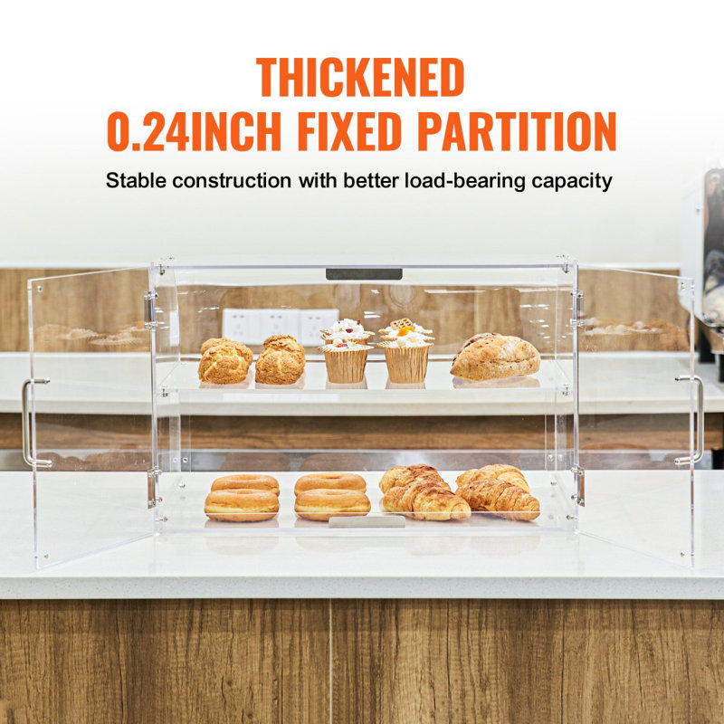 Présentoir à pâtisserie, présentoir de boulangerie de comptoir commercial à 2 niveaux, présentoir en acrylique avec accès par la porte arrière et tablettes amovibles, garde-gâteau frais pour beignets bagels, 22 po x 14 po x 14 po
