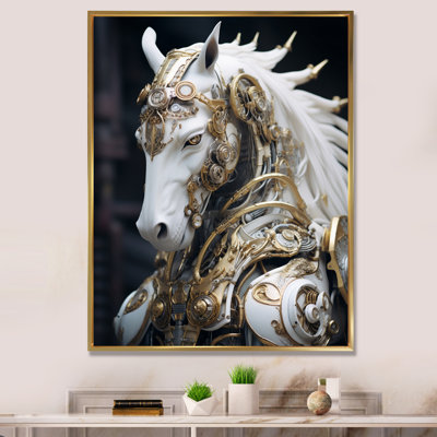 Portrait d'un cheval blanc futuriste - reproduction sur toile