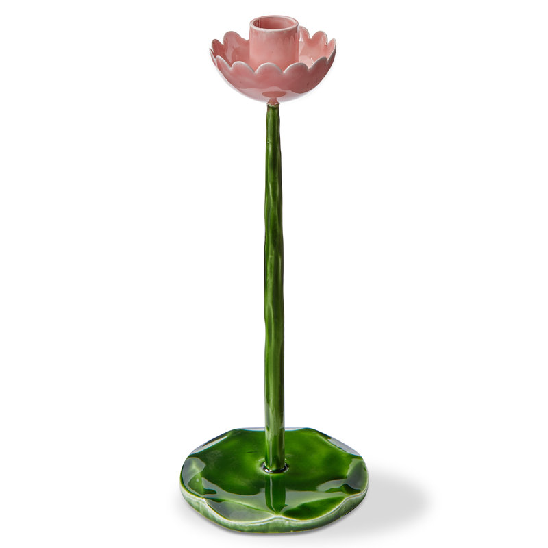 Flor Taper Candle Holder Large Green Enamel Iron Everyday, 10" H x 3.75" W x 3.75" D