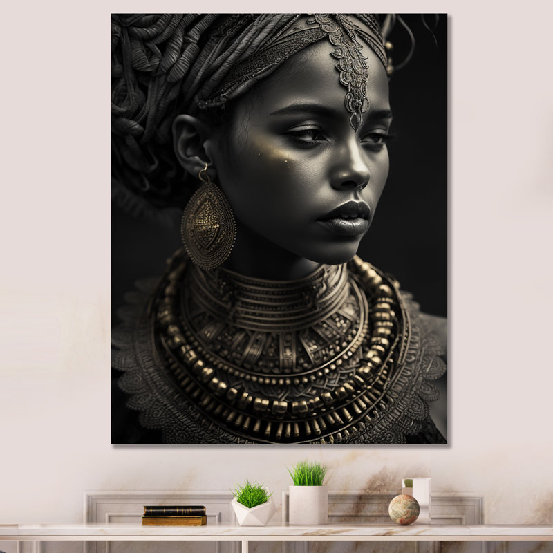 Cronan, reine afro-américaine avec bijoux traditionnels, impression sur toile, H 20 po x l 12 po x P 1 po, Toile tendue