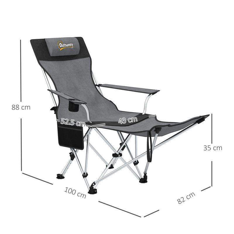 Folding Reclining Camping Chair, Grey/Black