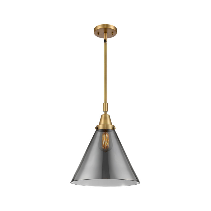 Luminaire suspendu conique 1 lumière Ashwath, H 50,12 po x l 12 po x P 12 po, Plaqué couleur fumée, Laiton brossé
