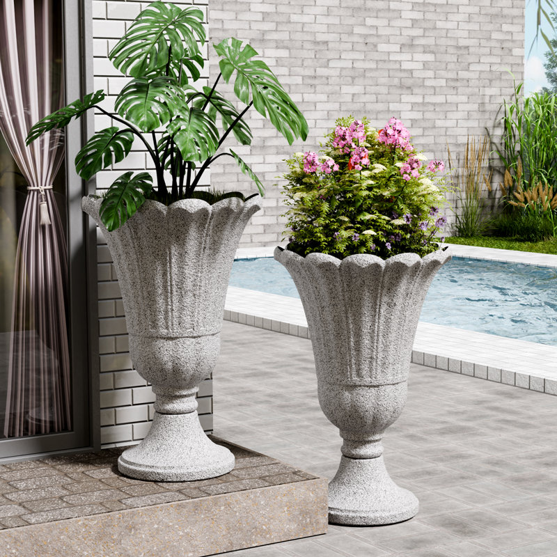 Ensemble de 2 pots à fleurs en forme de pétale sur pied, pots de fleurs d'extérieur de 23,6 po de hauteur avec base solide, motif élégant, PEHD résistant aux intempéries