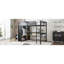 Structure de lit double pleine grandeur avec garde-robe intégrée, lit mezzanine en métal avec bureau et tablettes de rangement