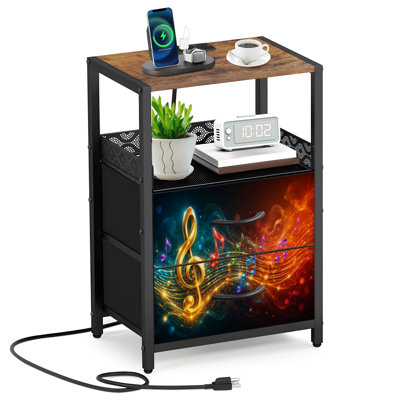 Table de chevet 2 tiroirs en tissu avec station de charge Notes de musique modernes Notes de musique Beating Staff