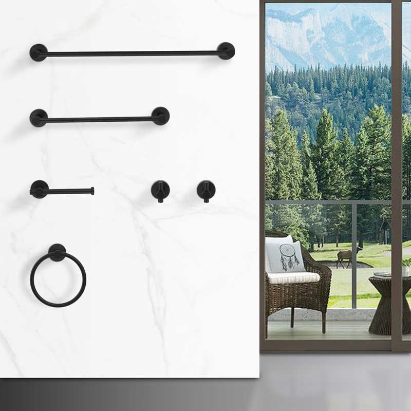 Bathroom Hardware Set, Thicken Space Aluminum 6 Pcs Towel Bar Set- 24 Inches Wall Mounted, Black