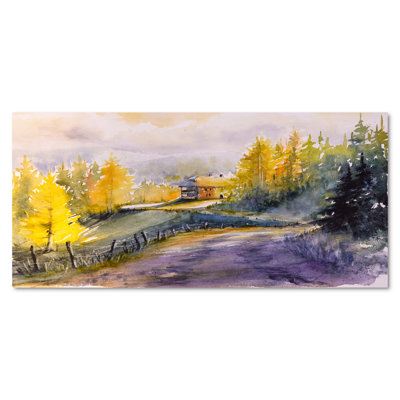 Paysage avec des arbres jaunes et oranges et verts - Peinture sur toile