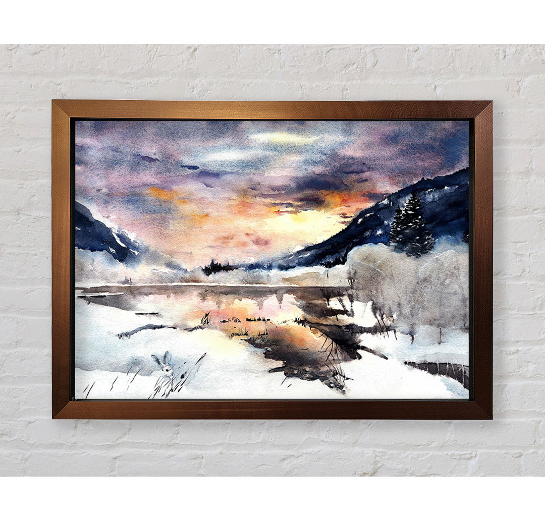 Winter At The Sunset Lake - Einzelne Bilderrahmen Kunstdrucke