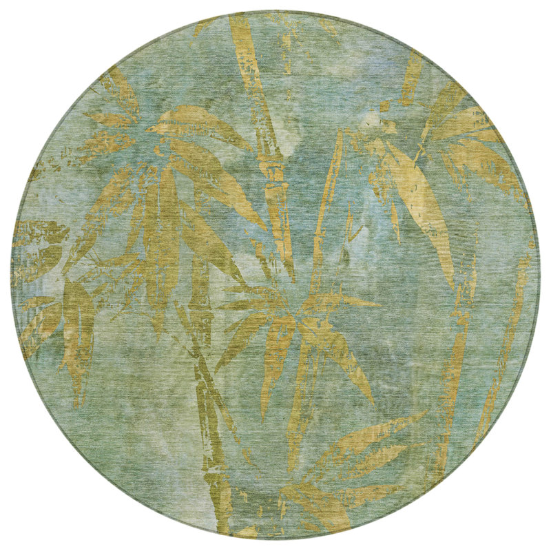 Machine Washable Indoor/Outdoor Lafferty ACN2222 Botanical Rug, Rond 8 pi