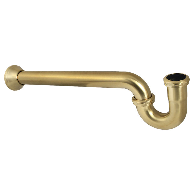 Siphon en P 1-1 / 2 po Kingston avec rebord carré, longueur 19 po, calibre 18, Laiton brossé