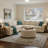 Upholstered Button Tufted Round Ottoman, Beige