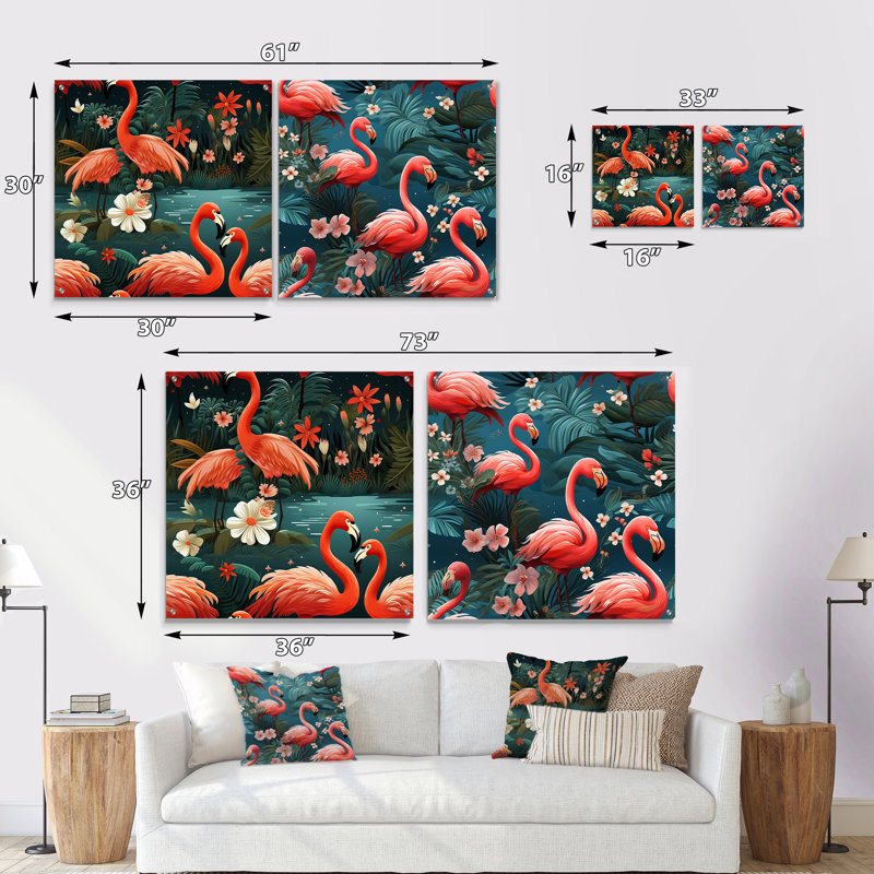 «Flamingo Tropical Dream I», ensemble de 2 verres muraux en acrylique, H 16 po x l 33 po
