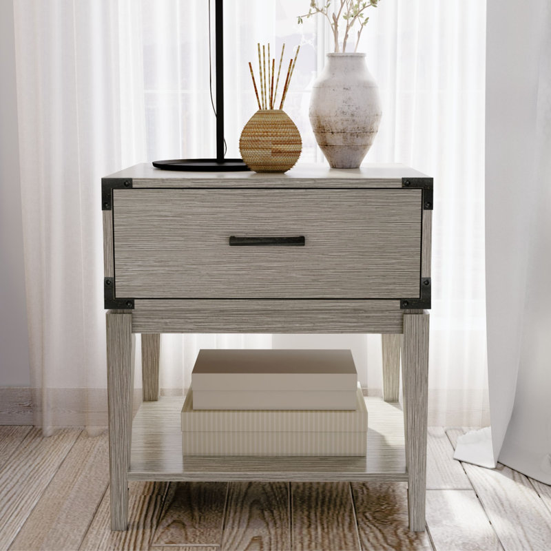 Aasir 19.25'' W Solid Wood Nightstand, Seashell Wirebrush
