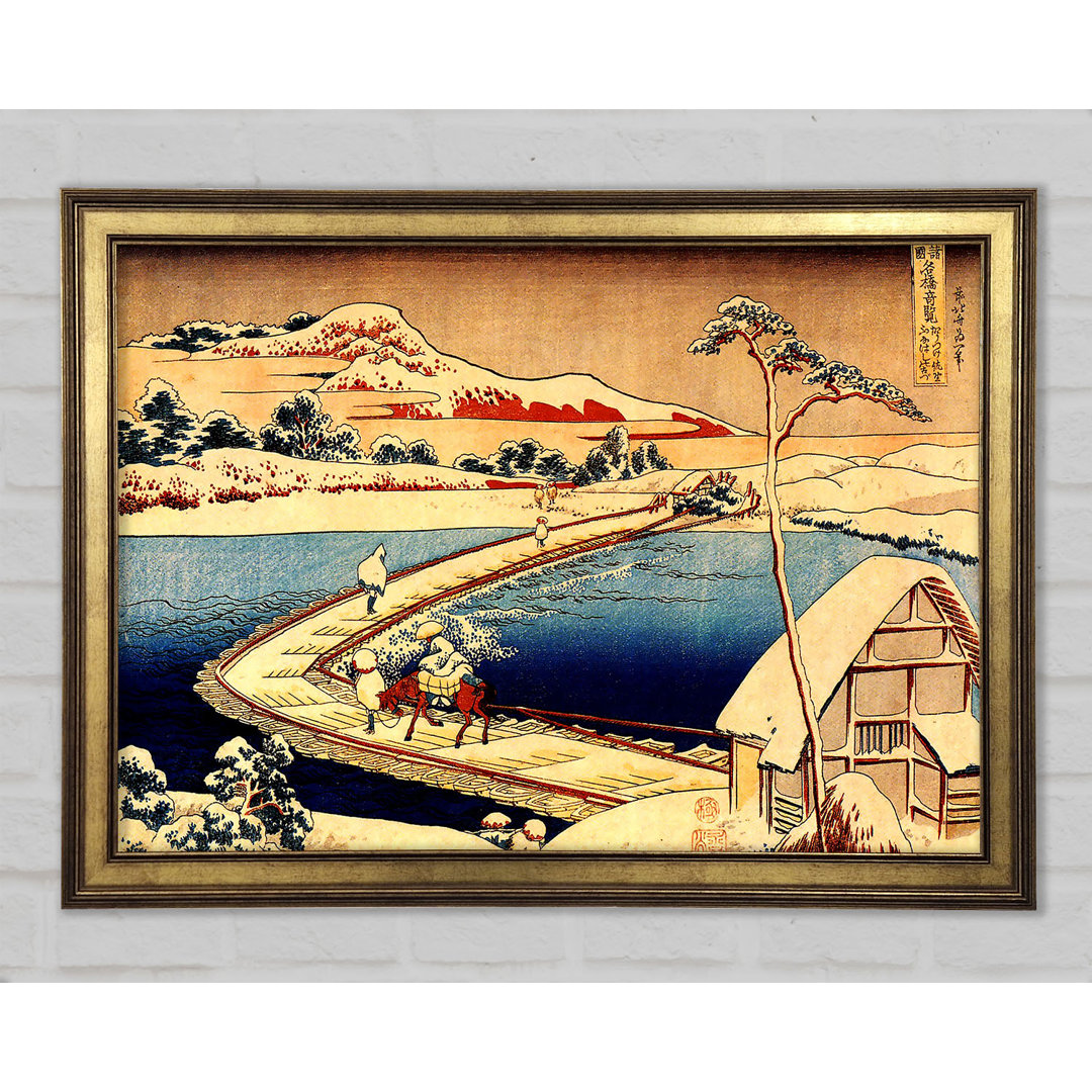 Hokusai Die schwimmende Brücke von Sano - Einzelner Bilderrahmen Kunstdrucke