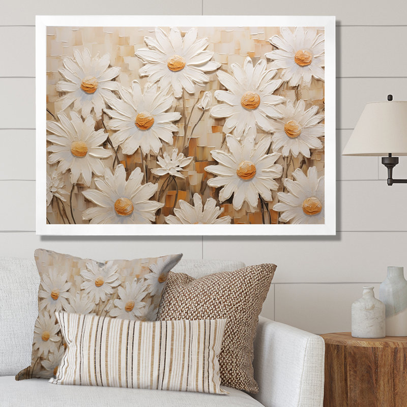 Champ de marguerites blanches élégantes V, L 32 po x H 24 po x P 1 po, Cadre simple blanc